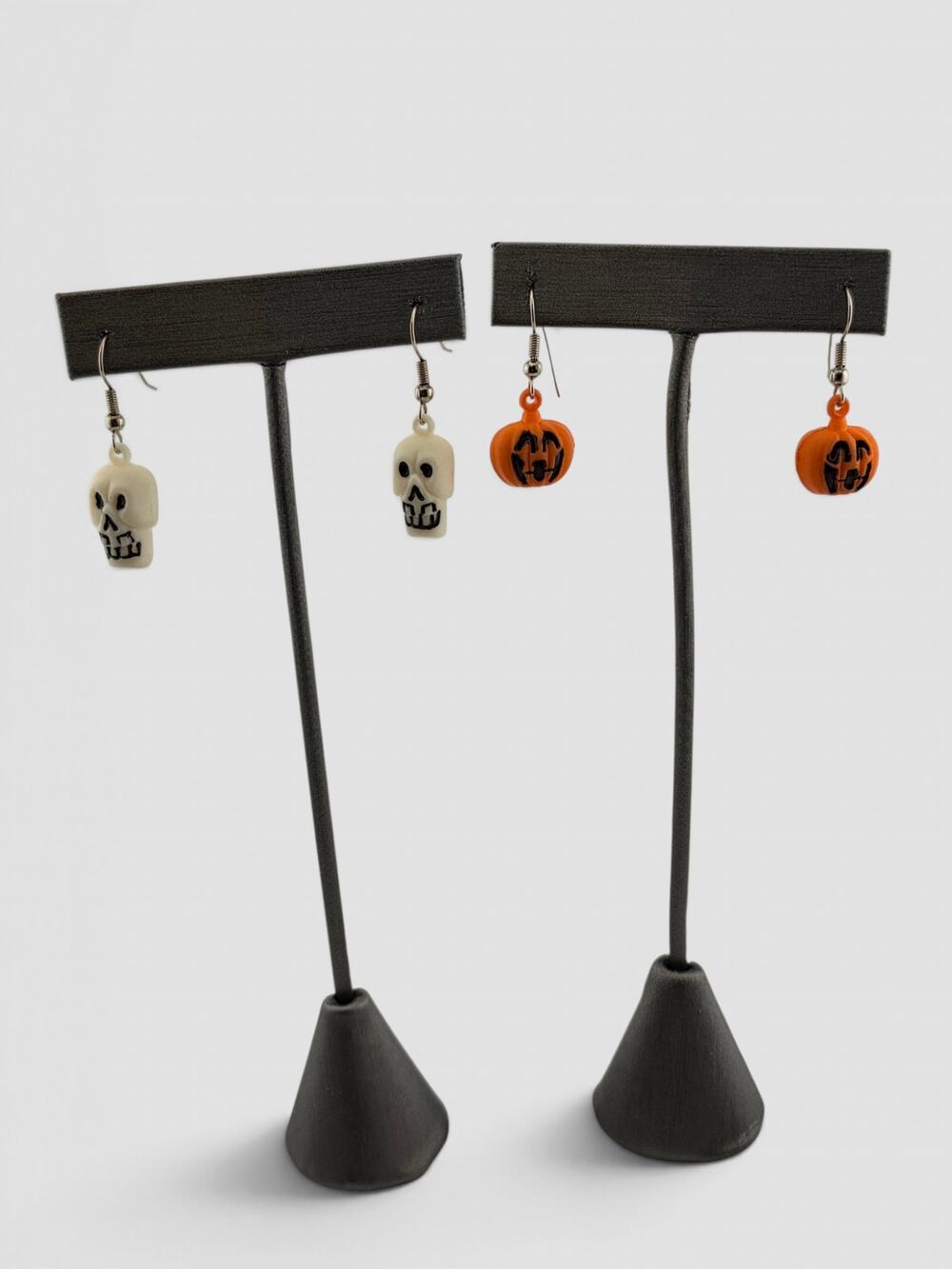 2 Pair Halloween Earrings Skull Skeleton Pumpkin Dangle Costume Jewelry